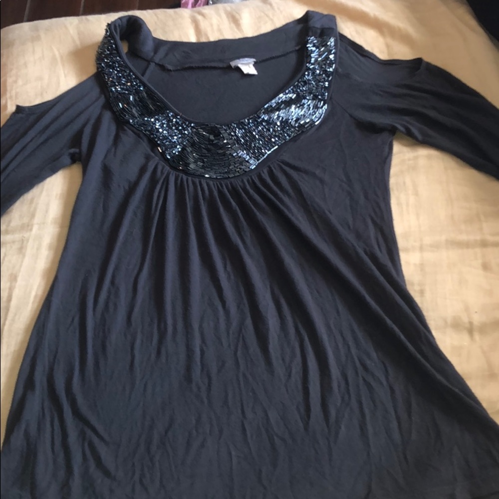 Grey cold shoulder beaded blouse